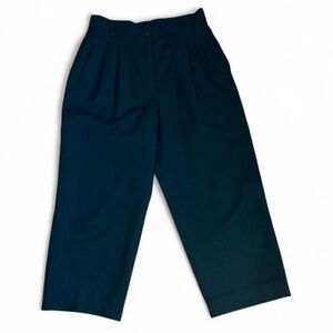 Vintage High Rise Pleated Dark Green Wool Pants Size 14P (see measurements)